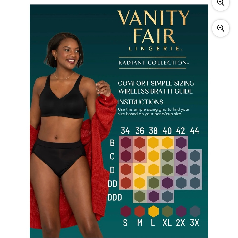 NWT Vanity Fair Radiant Women’s Wireless Comfort Bra - Black & Beige SZ Large - Picture 6 of 10